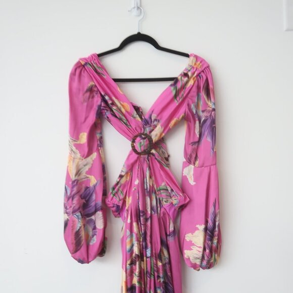 PatBO Cutout Long Sleeve Maxi Dress Size XS Pink Floral - Picture 4 of 9